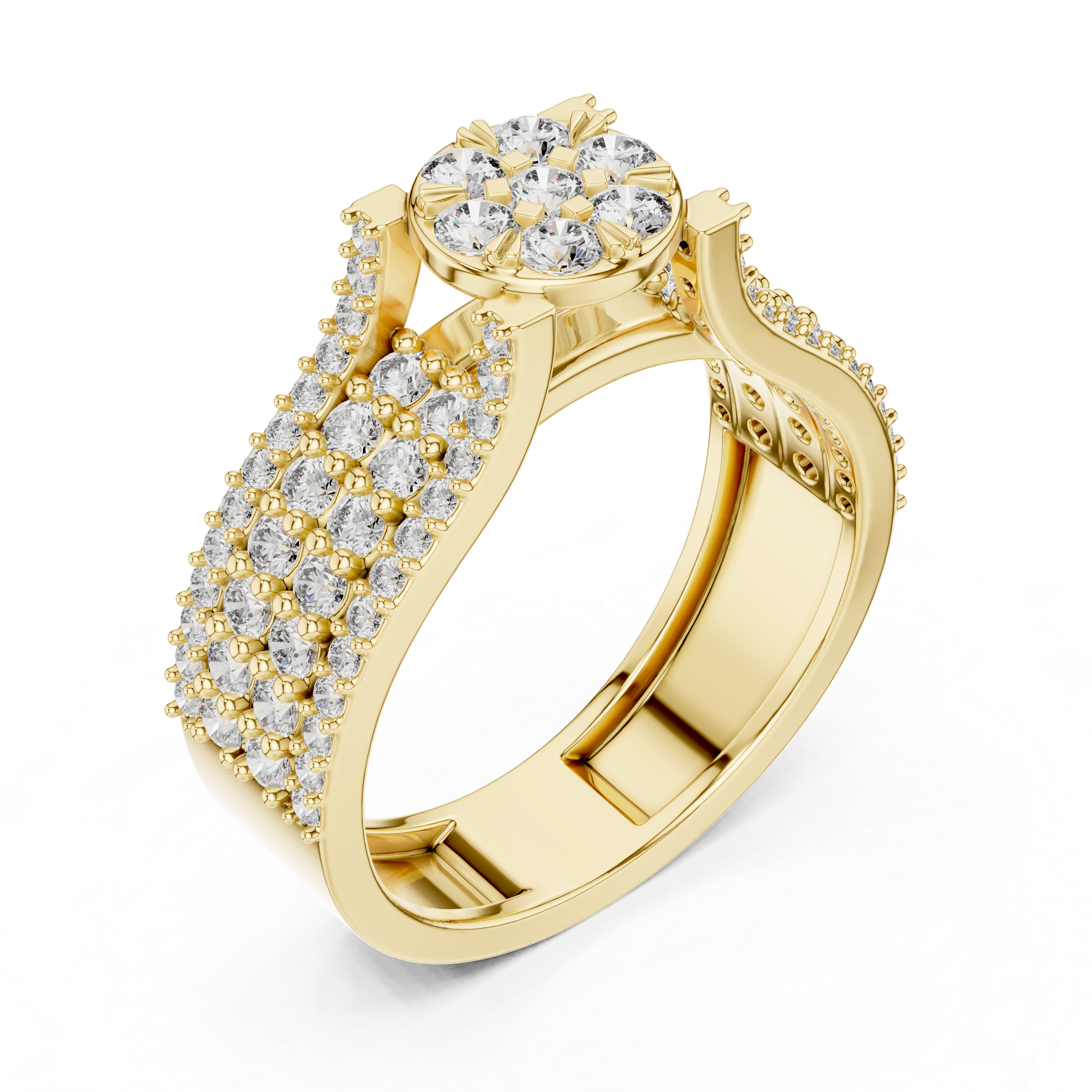 Multi Row Round Brilliant Cluster Engagement Ring