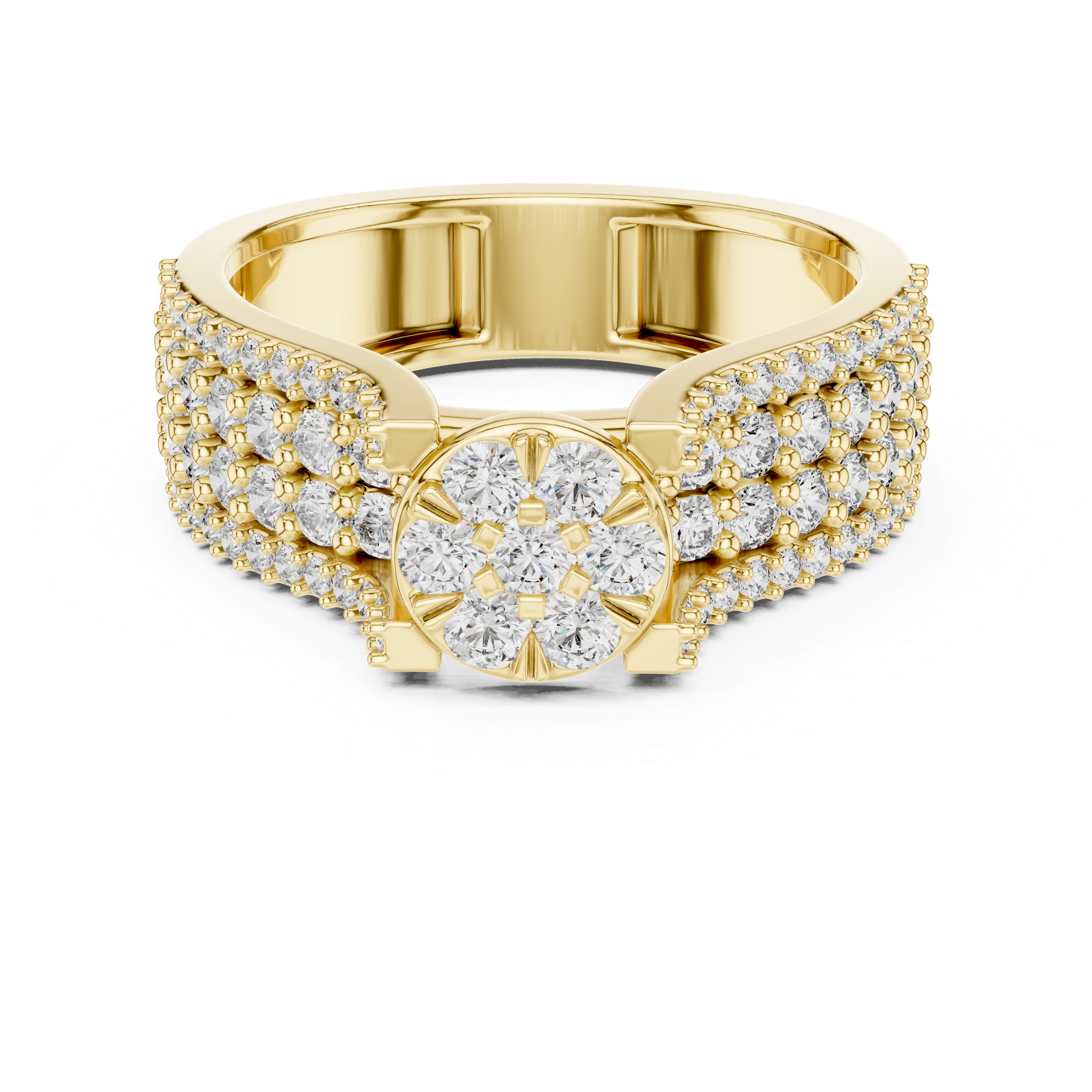 Multi Row Round Brilliant Cluster Engagement Ring