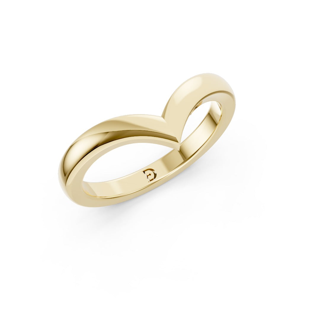 Unisex Classic V-Shape Plain Gold Wedding Band