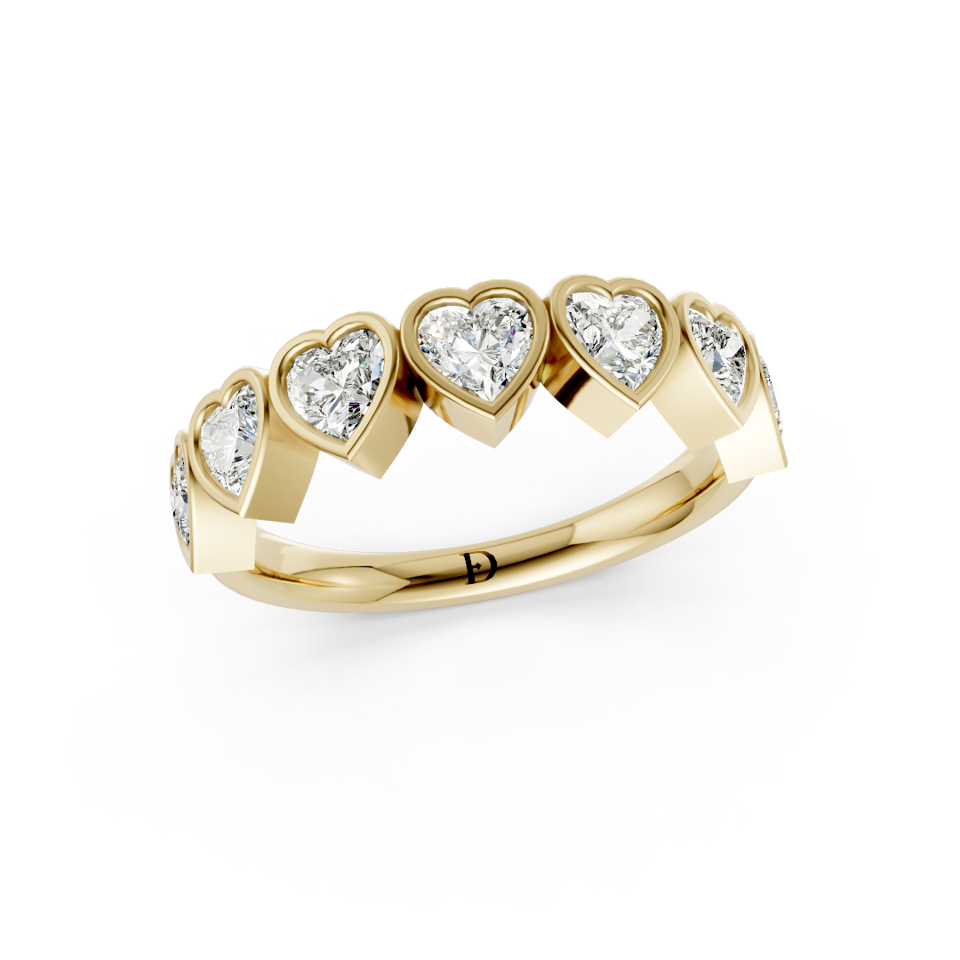 Bezel Set Heart Diamond Half Eternity Band