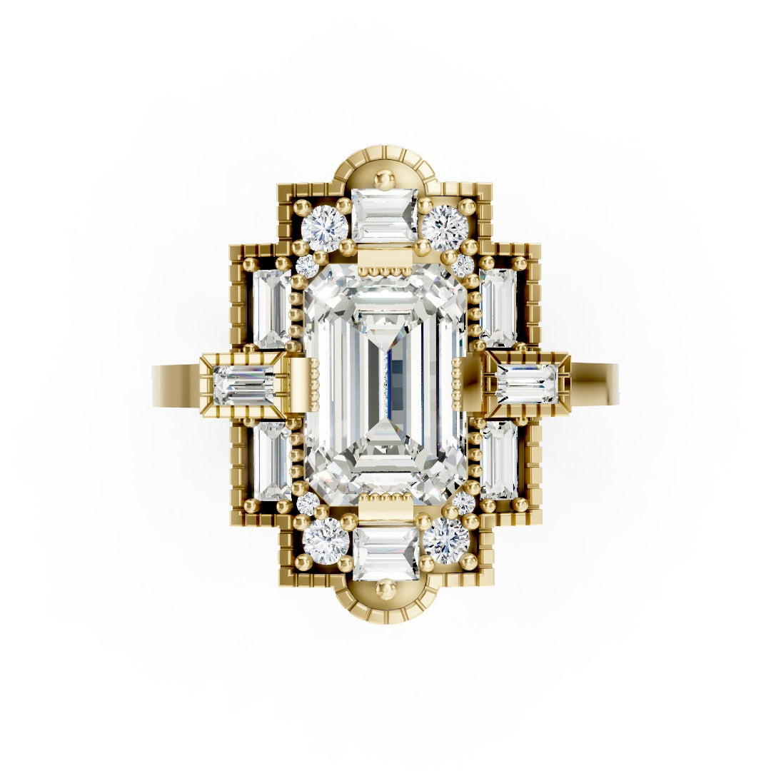 Emerald Cut Lab Diamond Art Deco Ring