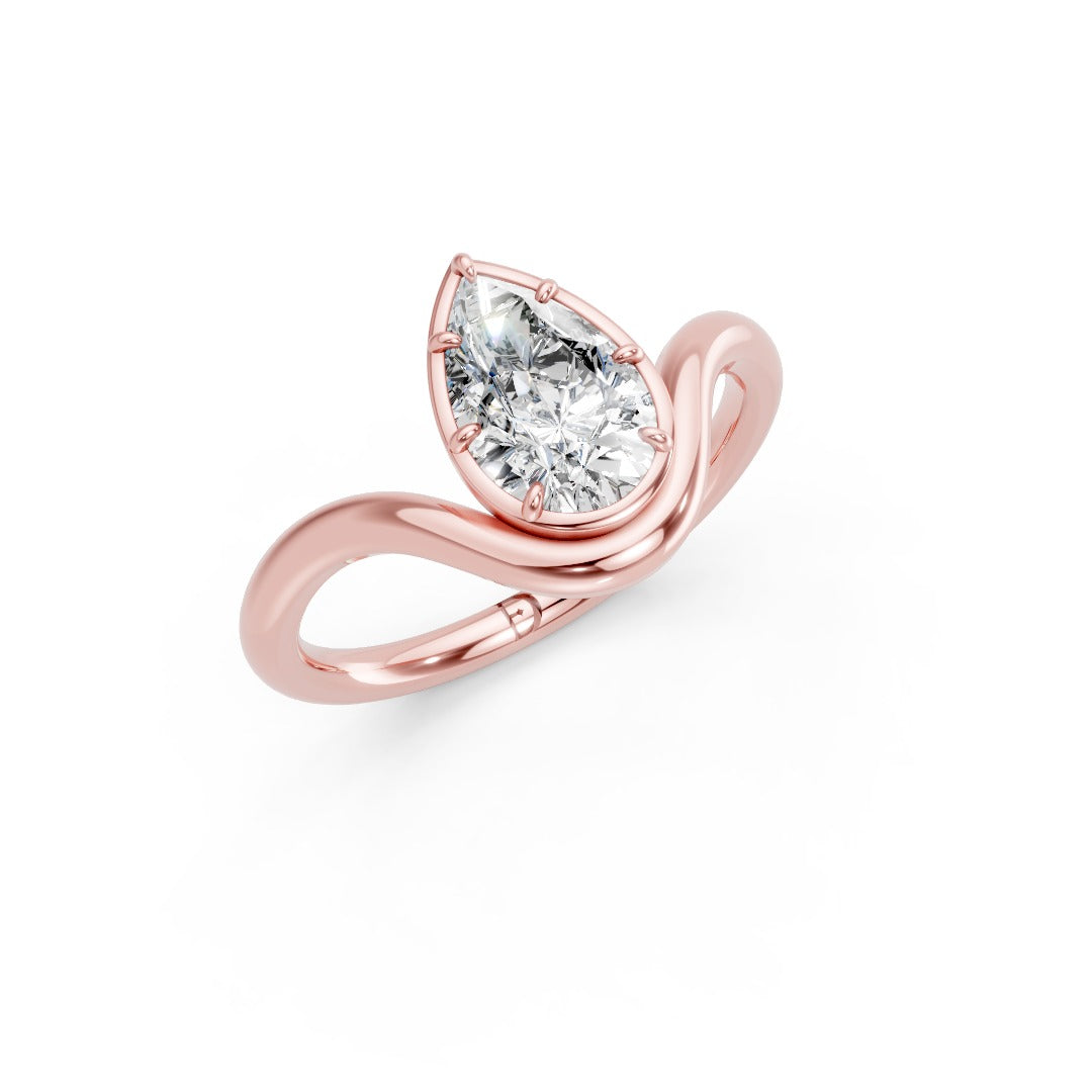 Lotus Pear Cut Diamond Solitair Bypass Ring