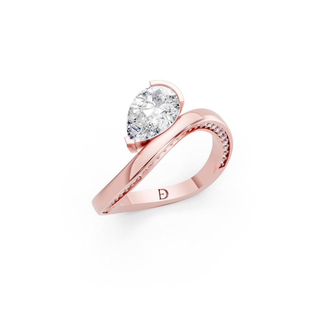 East-West Pear Cut Lab Grown Diamond Bypass Ring with Pave Twist ring
