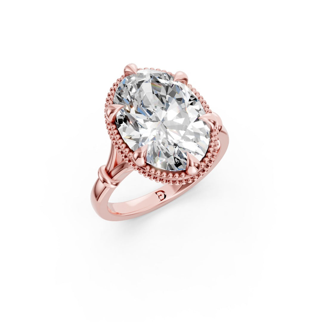 Oval Cut Lab Diamond Milgrain Filigree Halo Vintage Ring