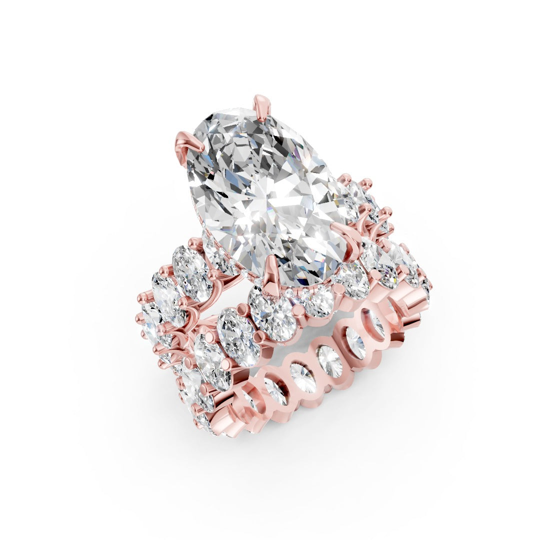 Oval Cut Lab Diamond Halo With Same Side Stone Bridal Ring