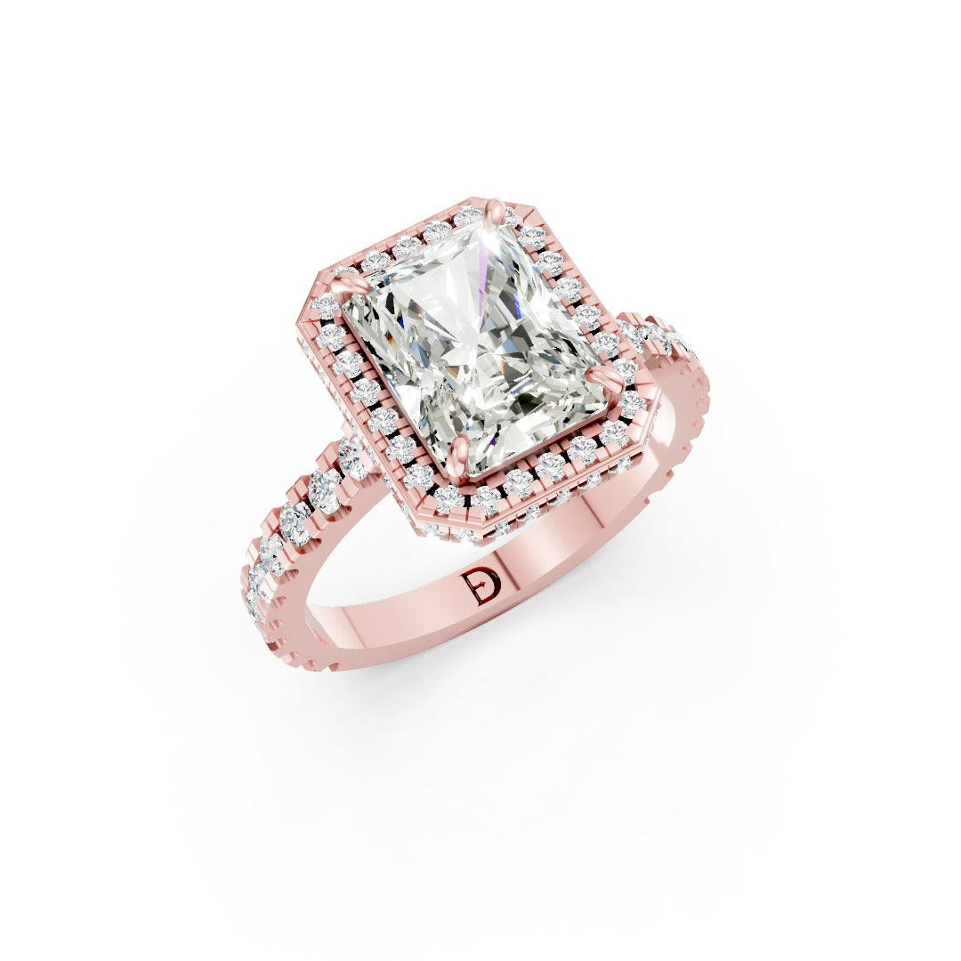 Radiant Cut Lab Grown Diamond Halo with Pave Cathedral Shank