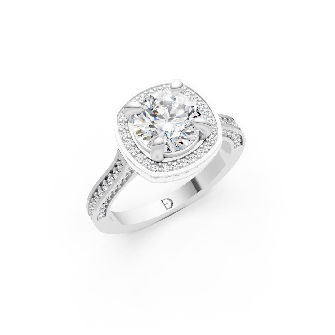 Round Diamond Halo Pave Engagement Ring