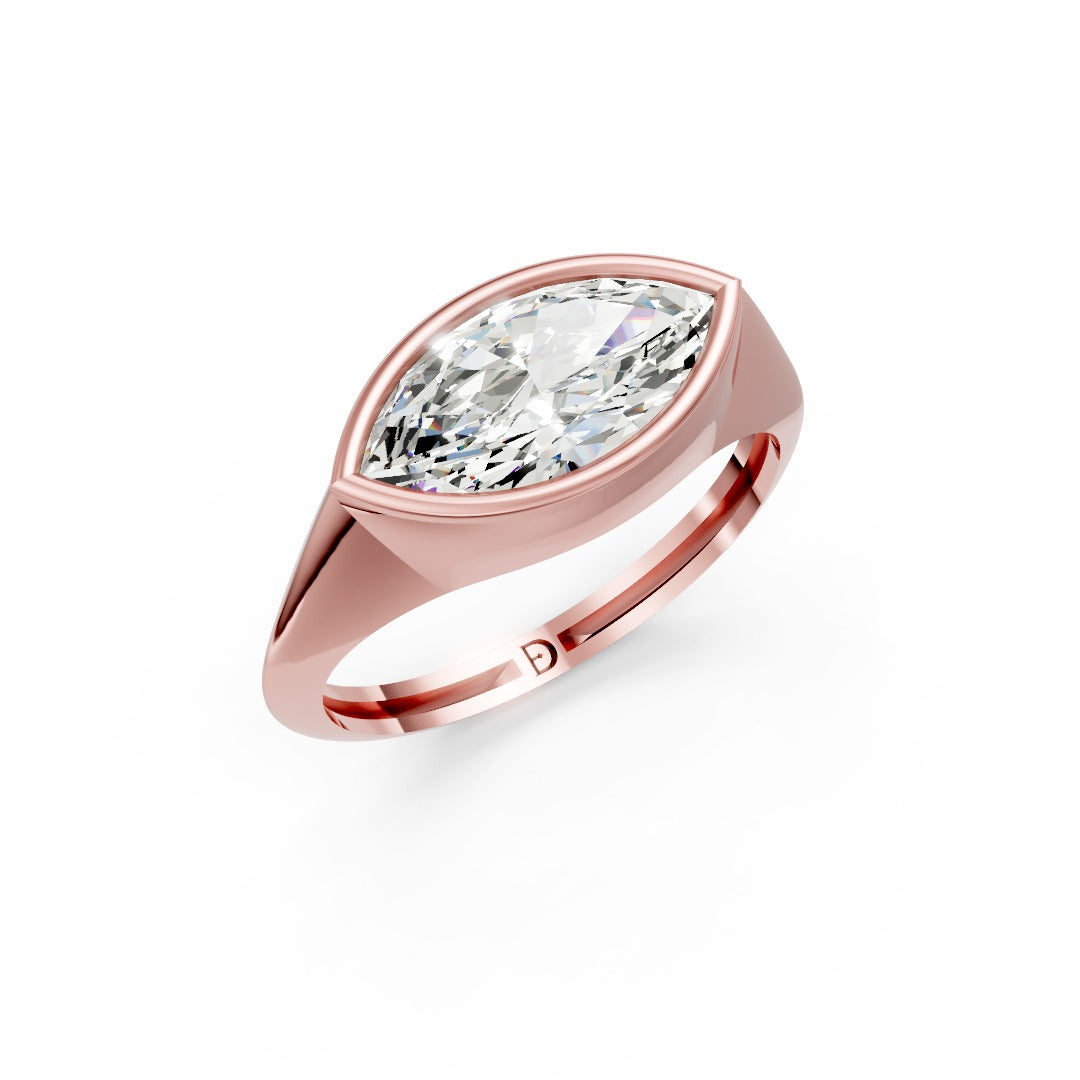 Marquise Diamond Bezel Set Solitaire Signet Style Ring