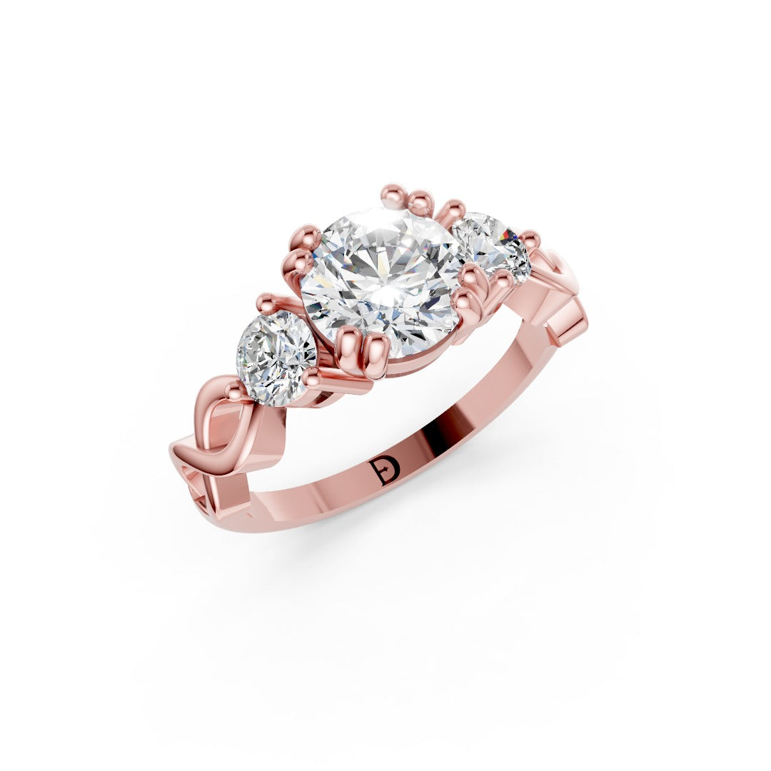 Round Lab Diamond Infinity Twist Three Stone Bridal Ring