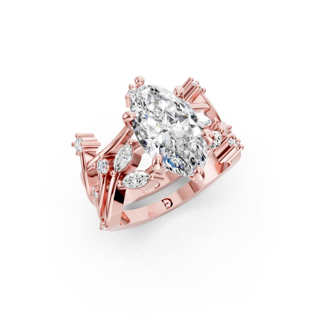 Oval Cut Lab Grown Diamond Vintage Floral Pave Bridal Ring