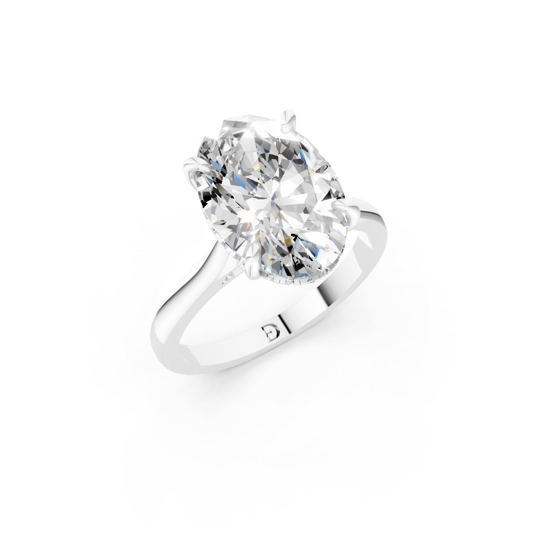 Oval Cut Lab Diamond Cathedral Ring with Hidden Halo