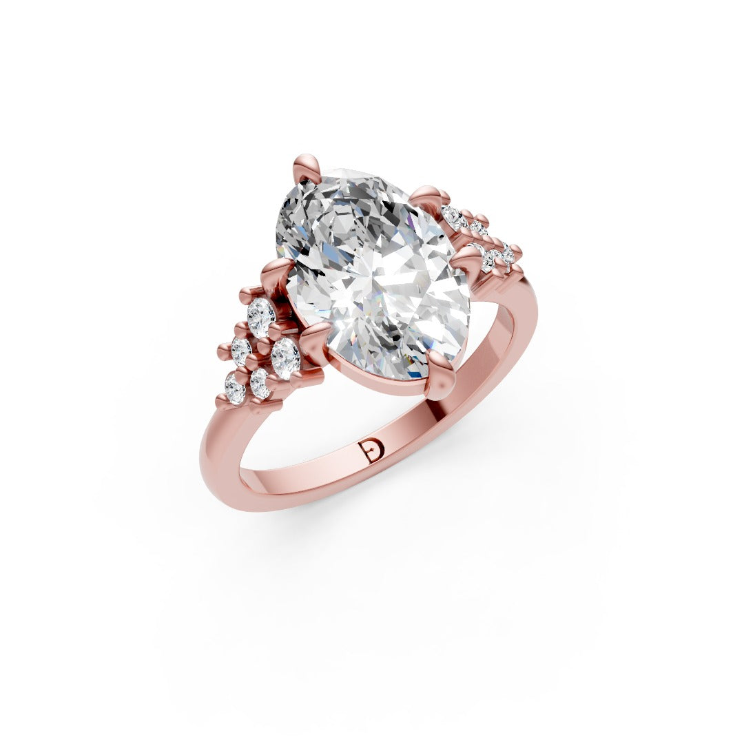 Oval Cut Lab Diamond Cluster Pave Engagement Ring