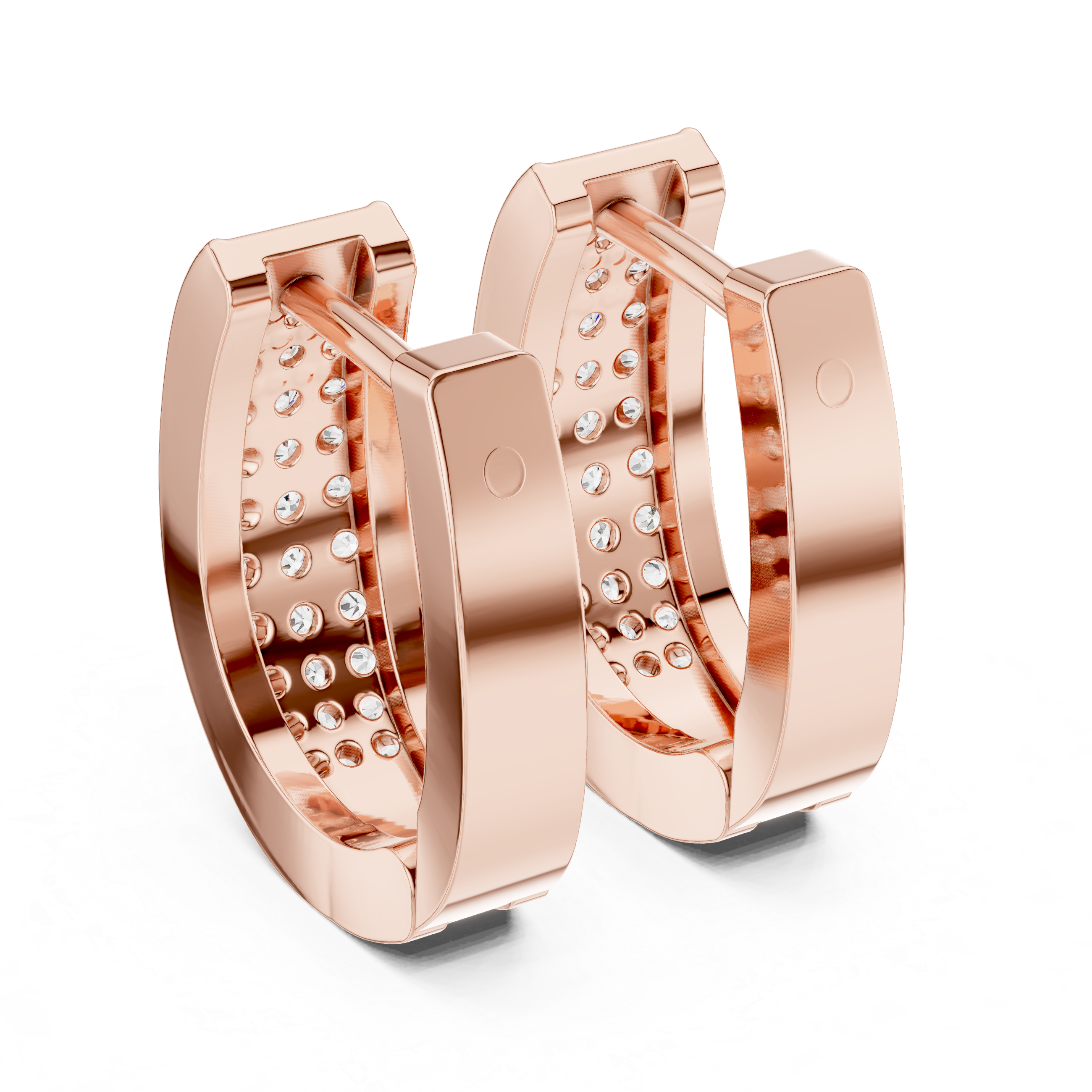 Triple Row Pave Diamond Huggie Hoop Earrings
