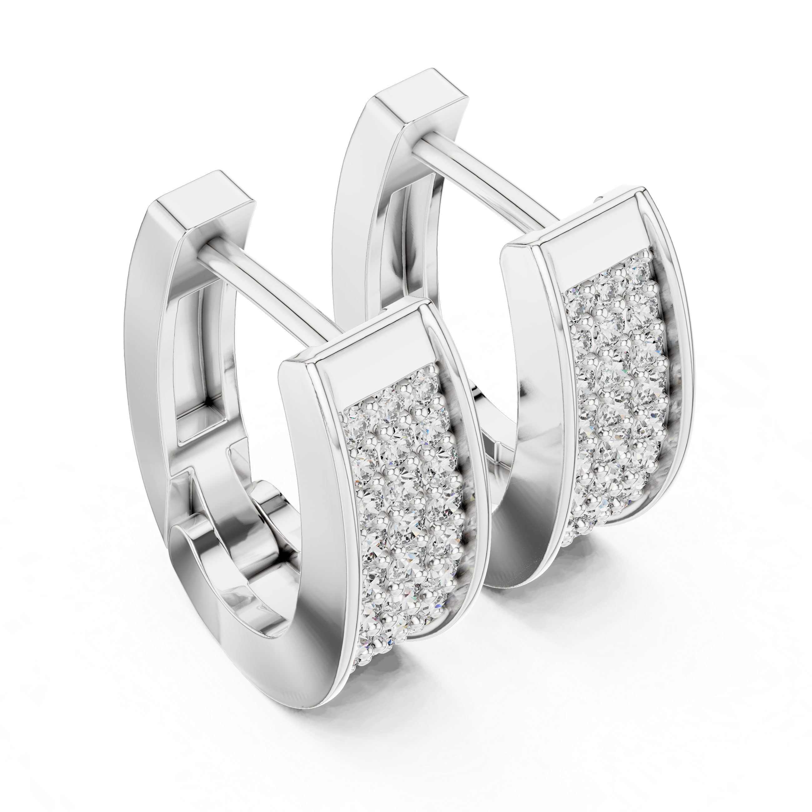 Triple Row Pave Diamond Huggie Hoop Earrings