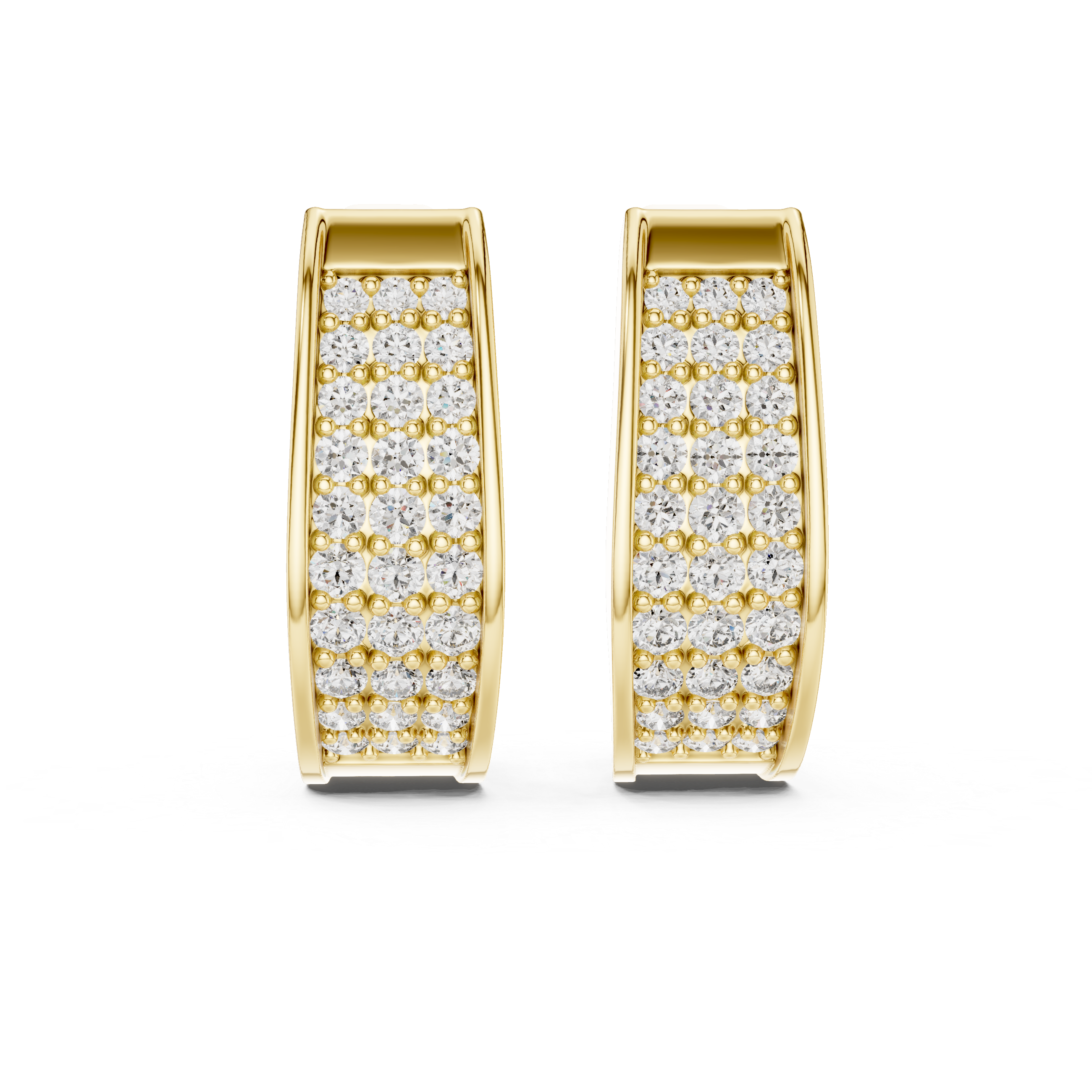 Triple Row Pave Diamond Huggie Hoop Earrings