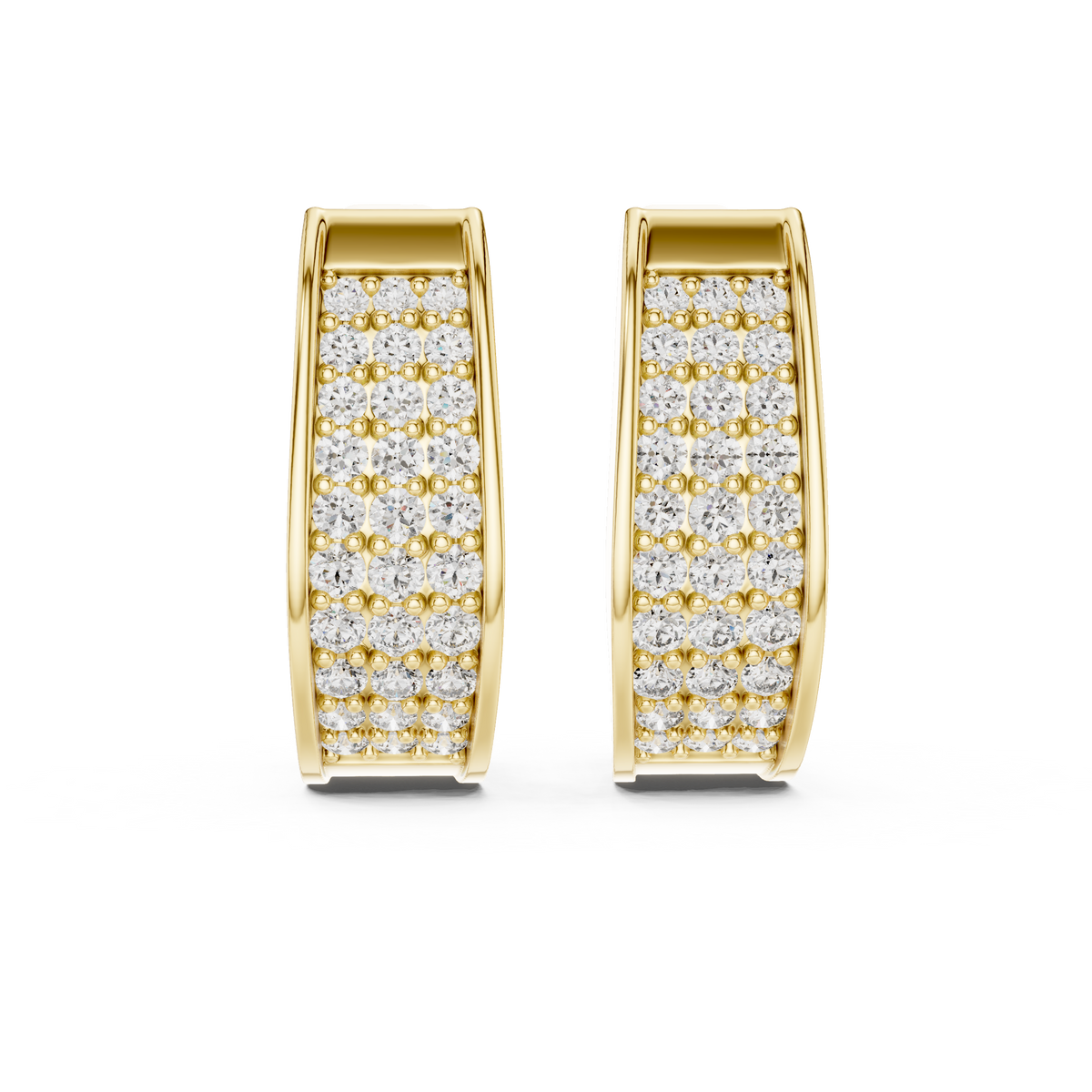 Triple Row Pave Diamond Huggie Hoop Earrings