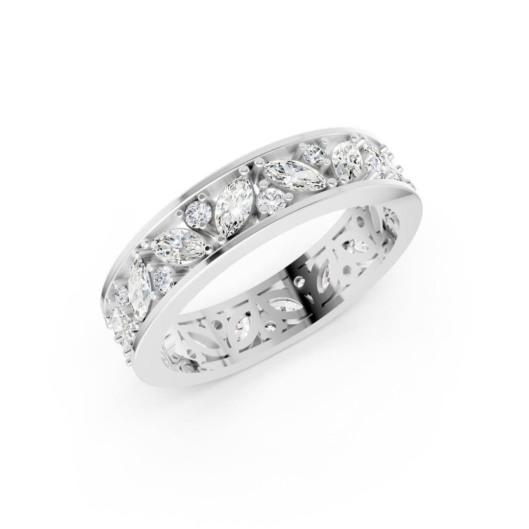 Marquise And Round Diamond Cluster Wedding Band