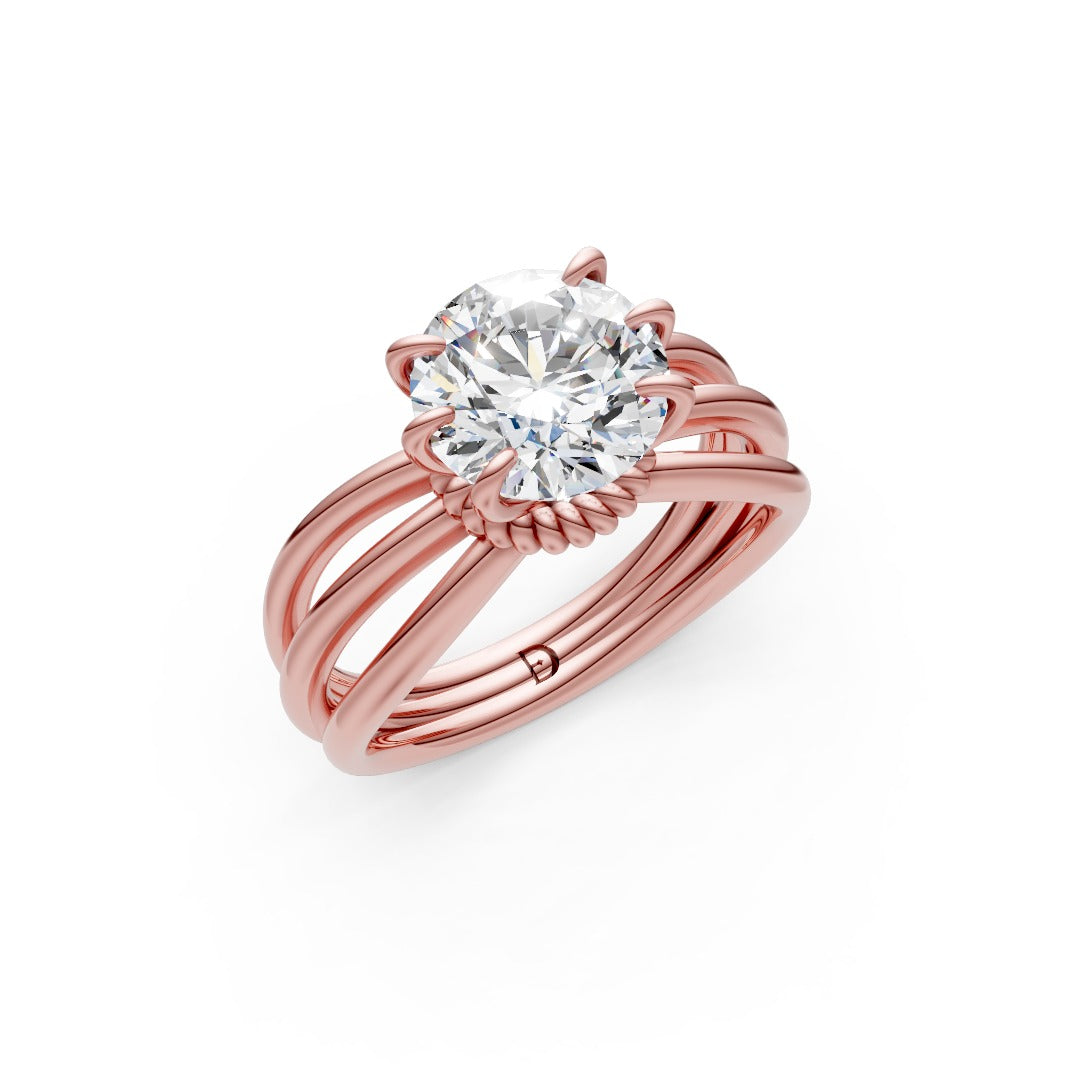 Round Lab Grown Diamond Floral Engagement Ring with Triple Band