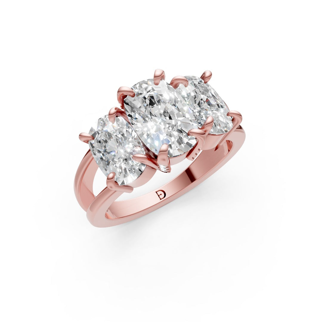Cushion Lab Diamond Pave Split Shank With Three Stone Ring