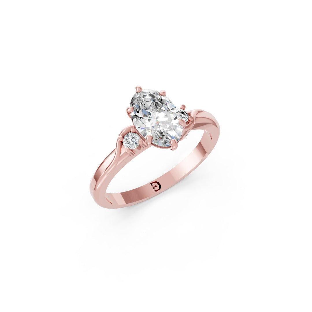 Oval Diamond Bypass Engagement Ring with Round Side Stones