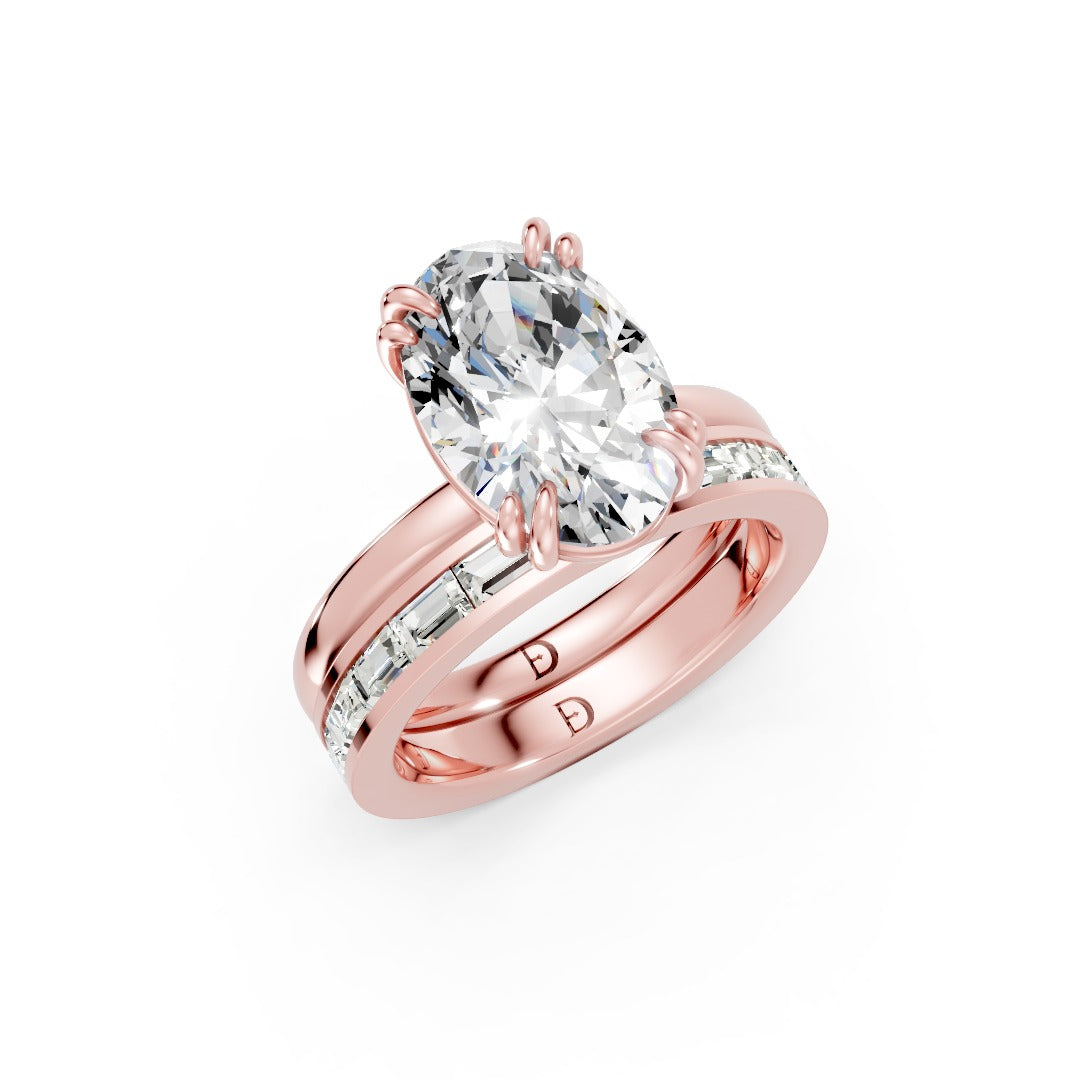 Oval Cut Lab-Grown Diamond Bridal Ring with Baguette Channel Setting Band