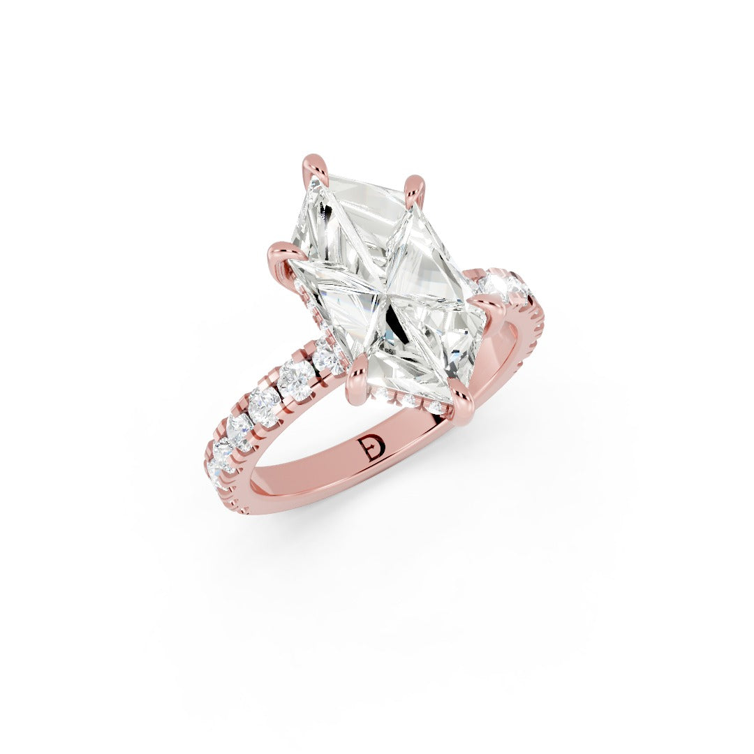 Dutch Marquise Cut Lab Grown Diamond Six Prong Setting Pave Engagement Ring
