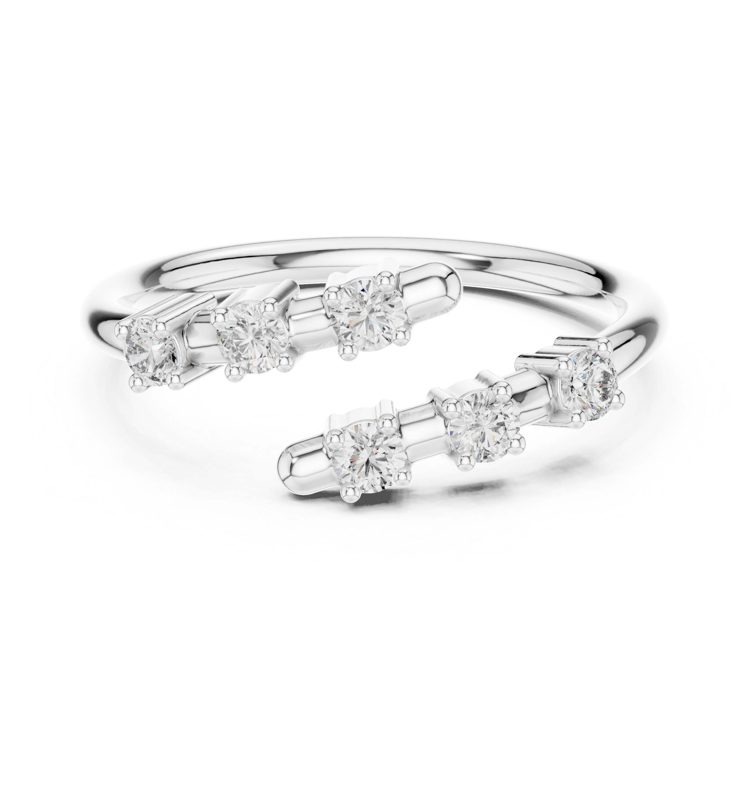 Six Stone Round Cut Diamond Open Cuff Bypass Band