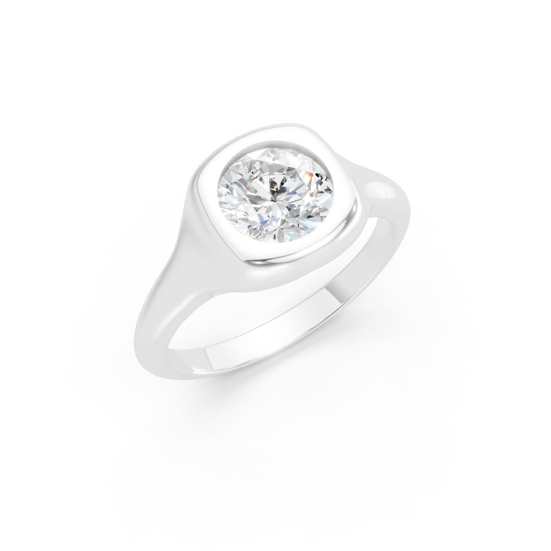 Round Cut Diamond Bezel Set Solitaire Ring