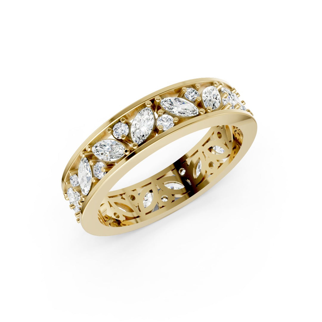 Marquise And Round Diamond Cluster Wedding Band