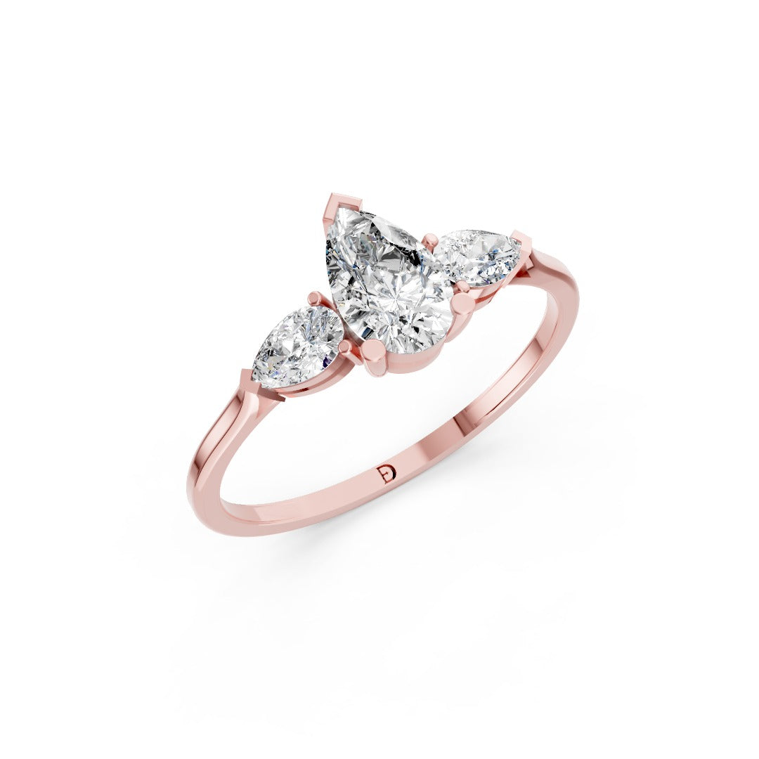 Pear Cut Three Stone Lab Diamond Engagement Ring