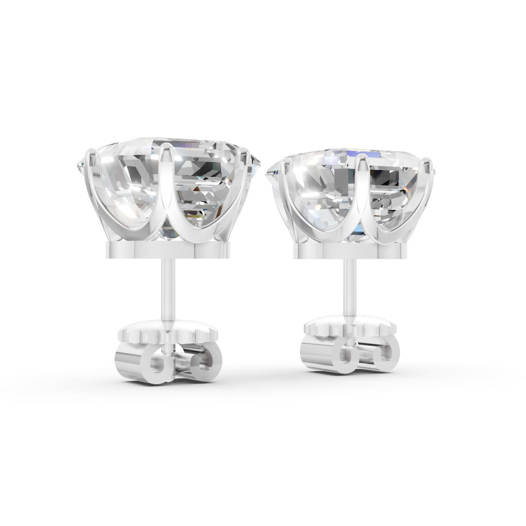 Asscher Cut Lab Diamond Six Prong Crown Stud Earrings