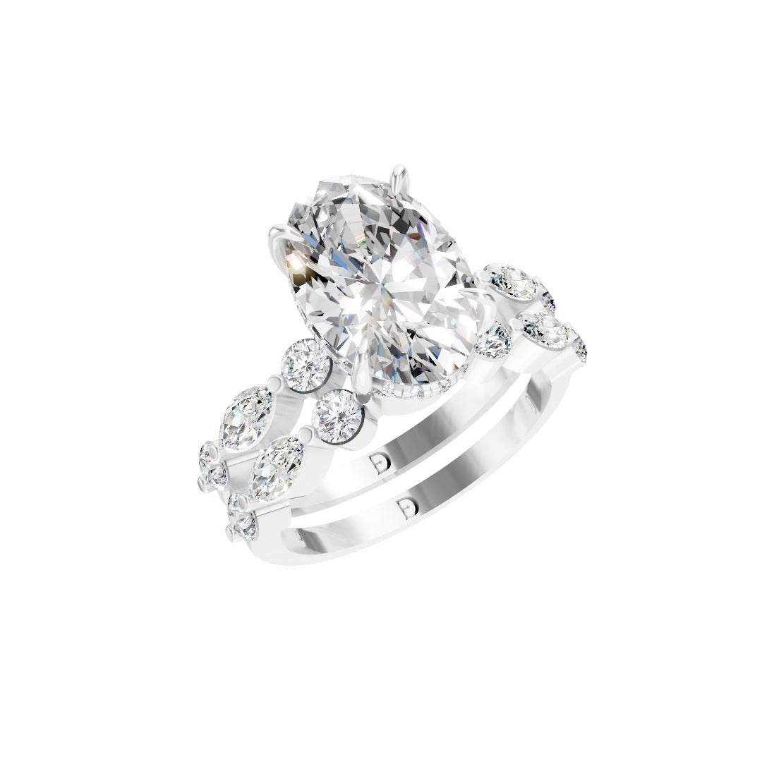 Oval Diamond Bridal Set with Mixed Shape Side Stones