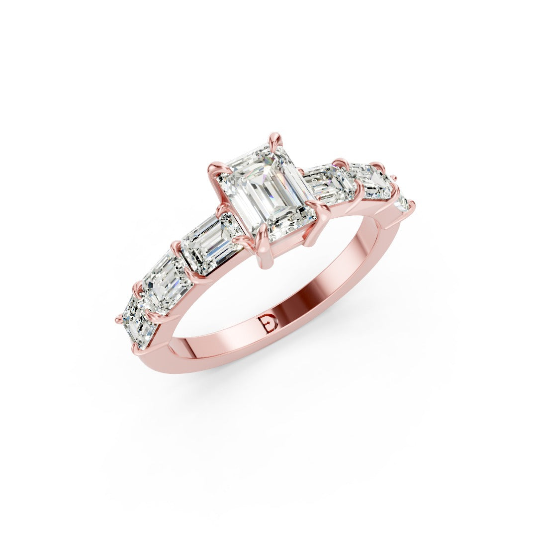 Seven-Stone Emerald Cut Diamond Engagement Ring