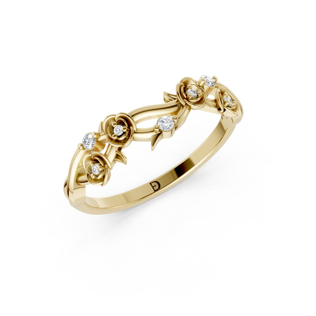 Twisted Floral Round Cut Diamond Wedding Band