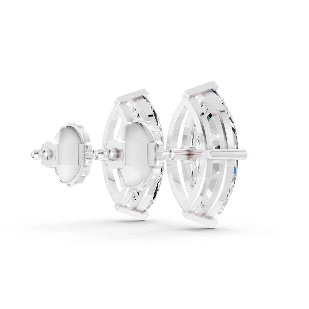 Marquise Cut Diamond Stud Earrings in Scalloped Basket Setting