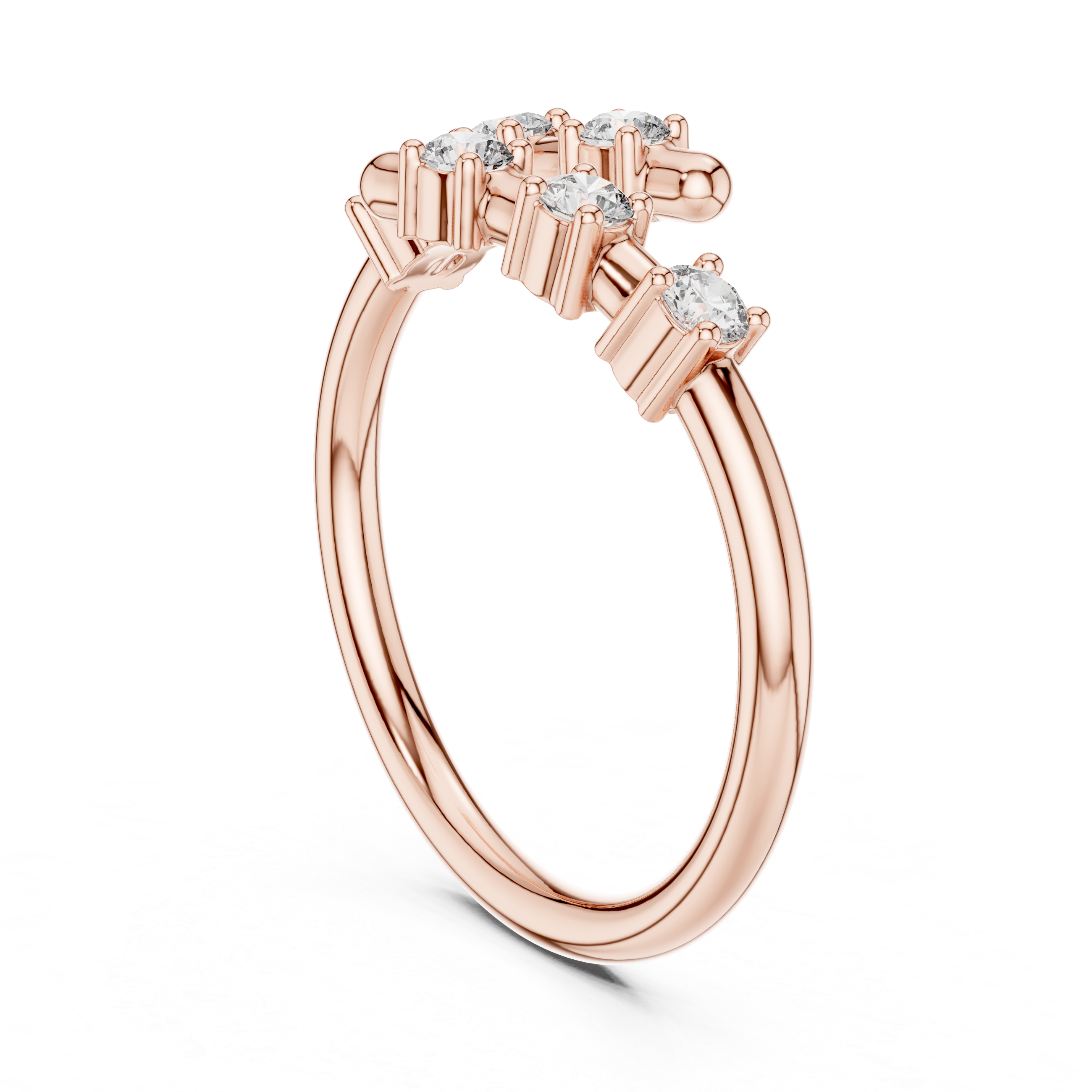 Six Stone Round Cut Diamond Open Cuff Bypass Band