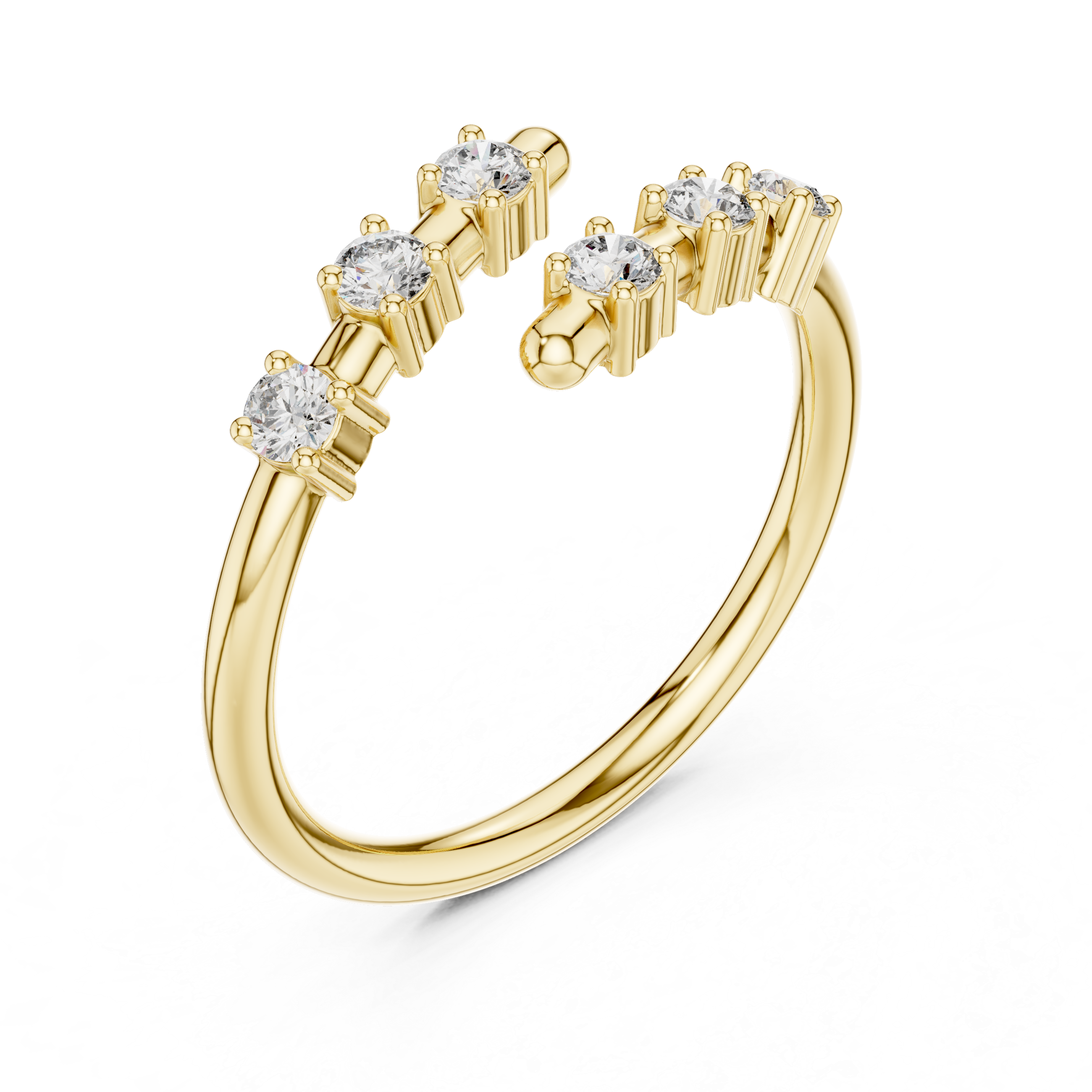 Six Stone Round Cut Diamond Open Cuff Bypass Band
