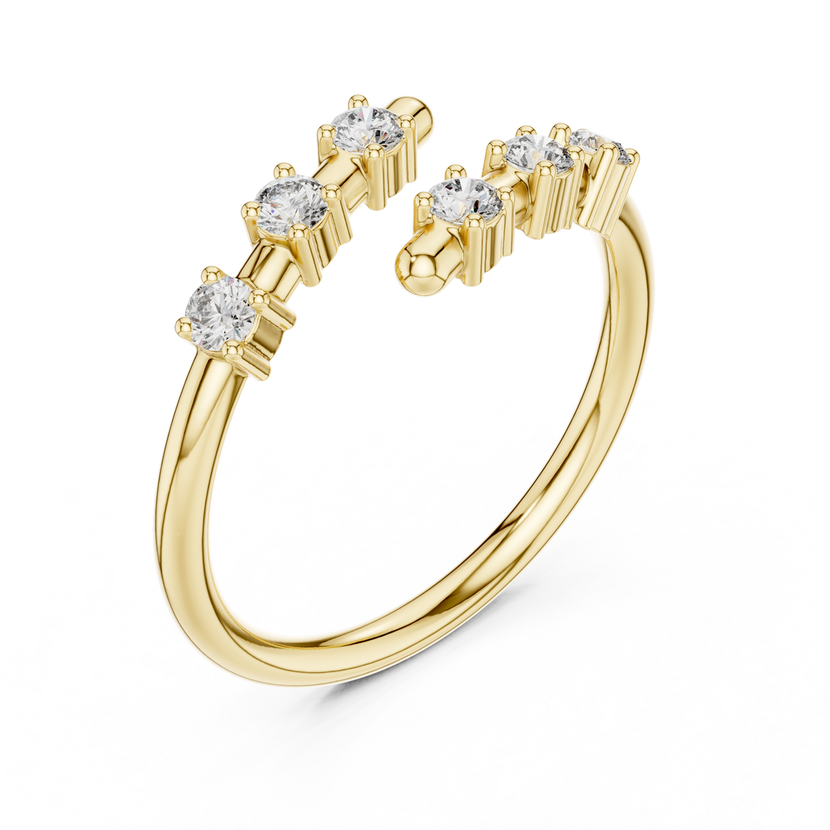 Six Stone Round Cut Diamond Open Cuff Bypass Band