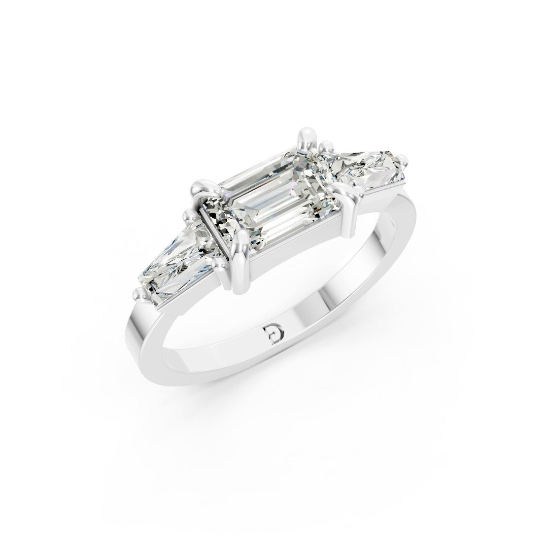 Emerald Cut Three Stone Diamond Engagement Ring