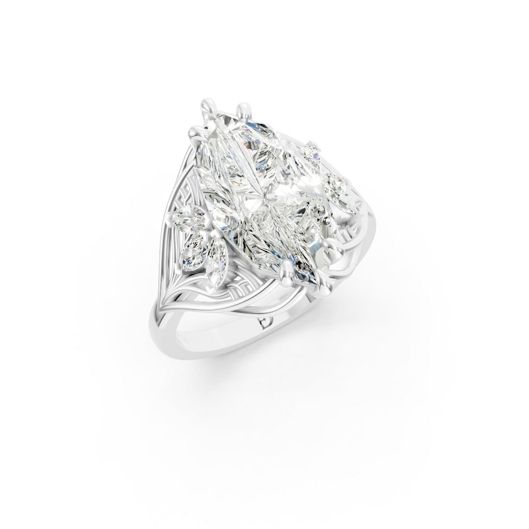 Marquise Lab Diamond Floral Engagement Ring
