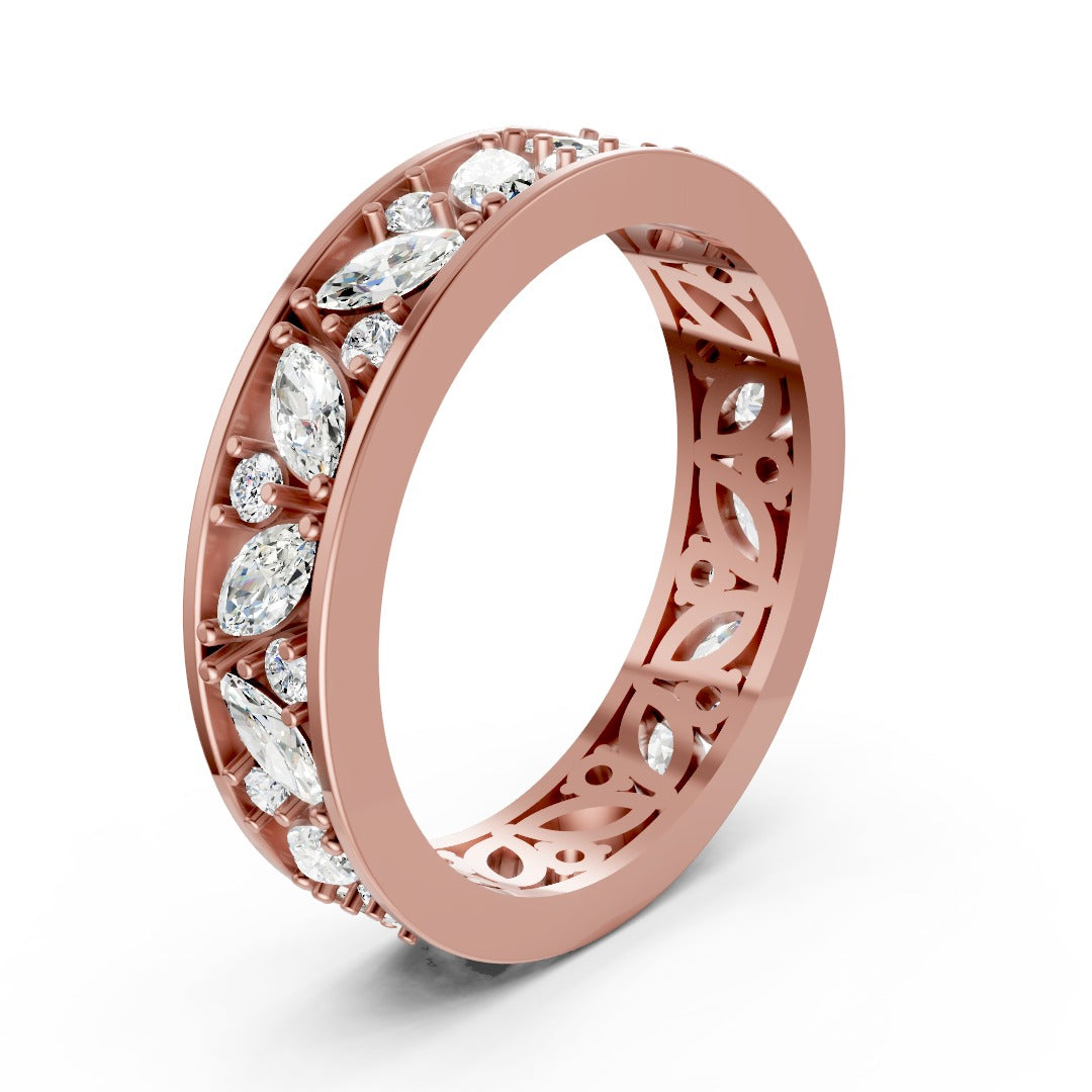 Marquise And Round Diamond Cluster Wedding Band