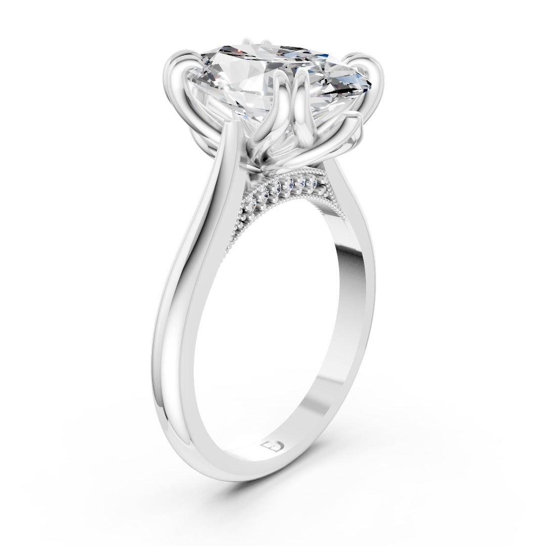 Oval Cut Lab Diamond Curved Cathedral Halo Ring