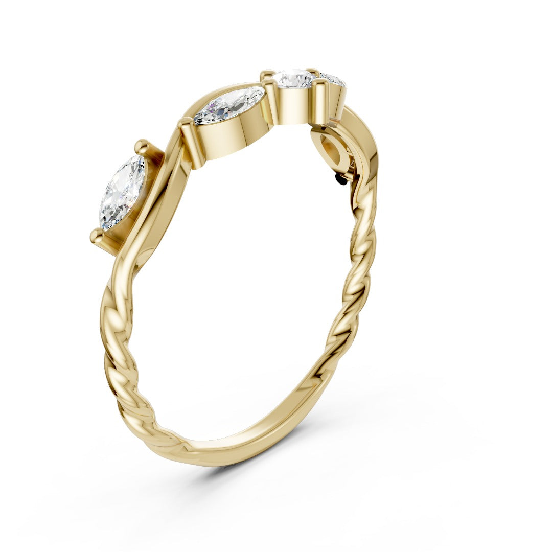 Twisted Leaf Round & Marquise Diamond Wedding Band