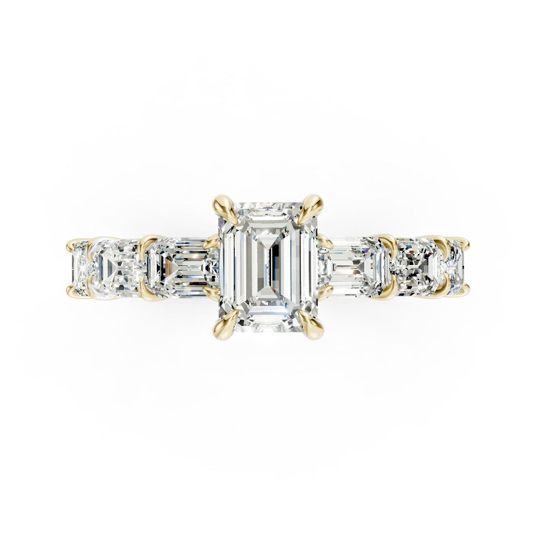 Seven-Stone Emerald Cut Diamond Engagement Ring