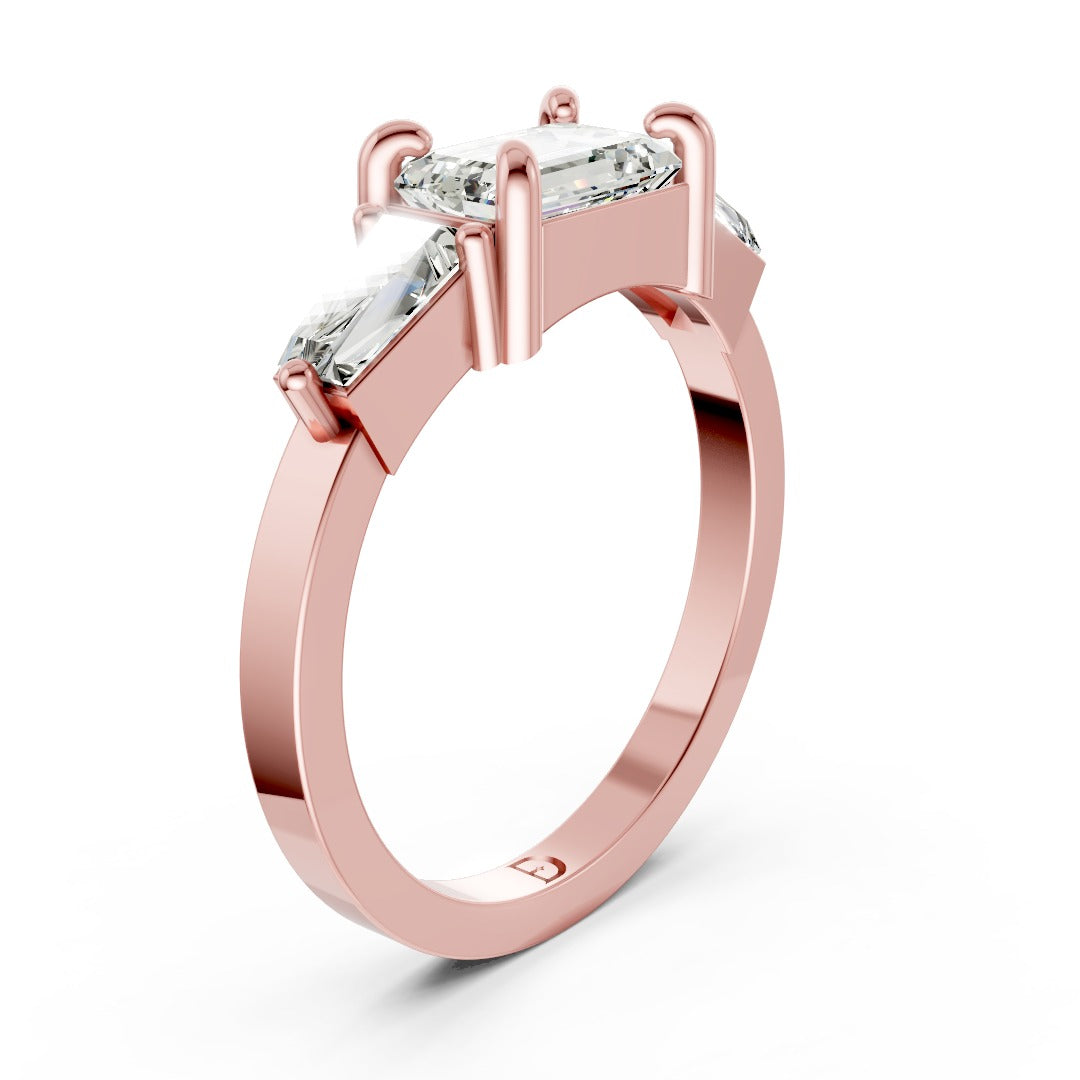 Emerald Cut Three Stone Diamond Engagement Ring