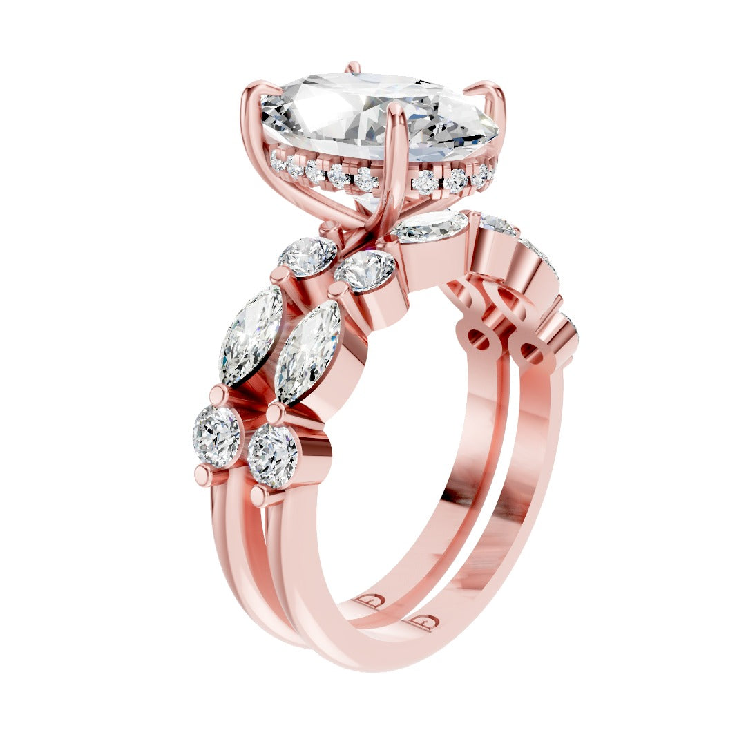 Oval Diamond Bridal Set with Mixed Shape Side Stones