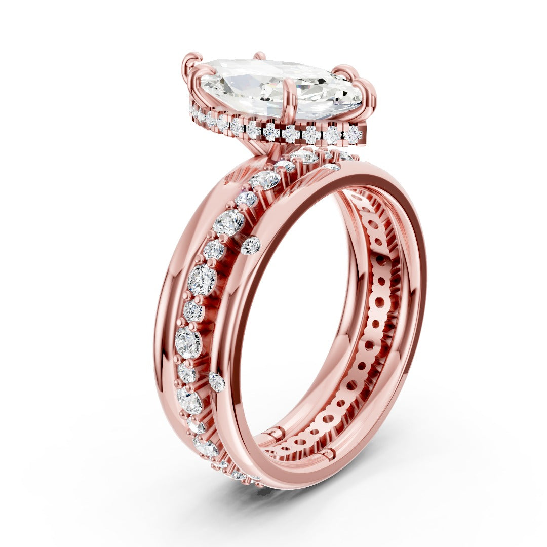 Marquise Cut Lab Diamond Three Piece Wedding Ring Set