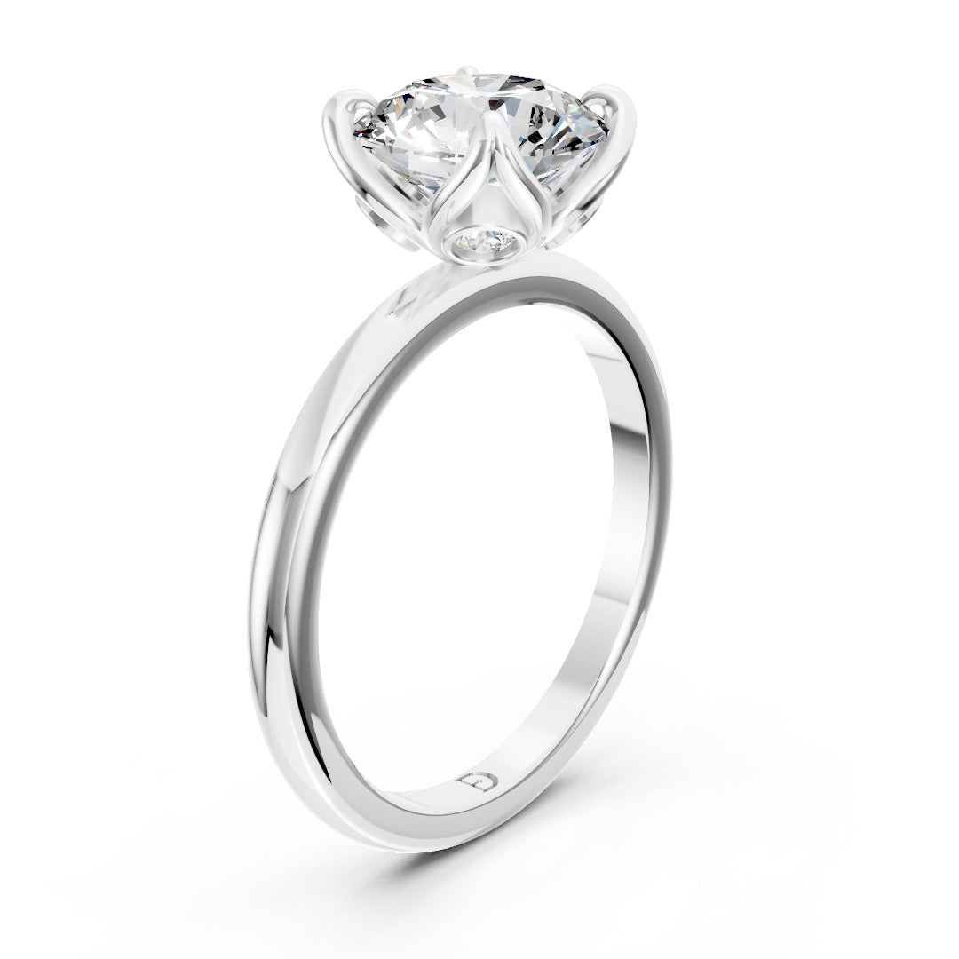 Round Cut Lab Grown Diamond Floral Solitaire Bridal Ring