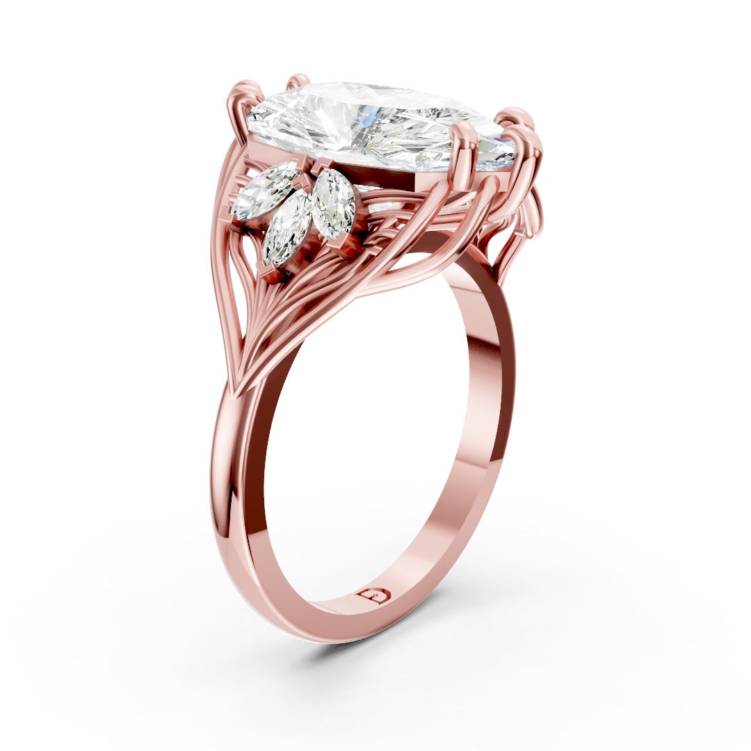 Marquise Lab Diamond Floral Engagement Ring