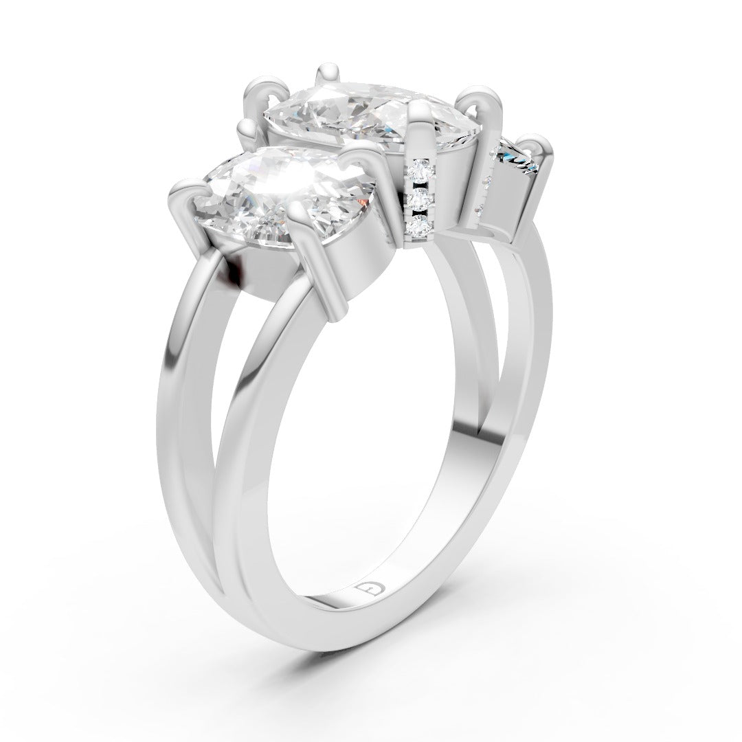 Cushion Lab Diamond Pave Split Shank With Three Stone Ring